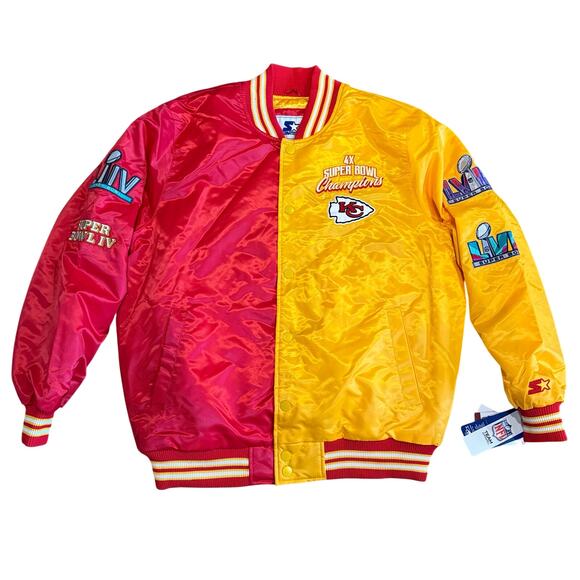 Kansas City Chiefs Super Bowl Champs Patches STARTER Jacket Split Red Yellow XL